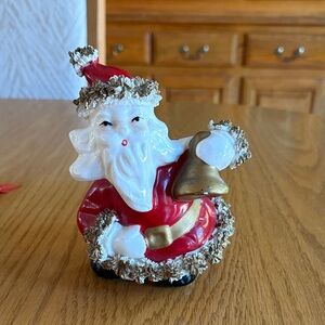 Rare Vintage Spaghetti  Santa Claus Figurine - Red and Gold Bell